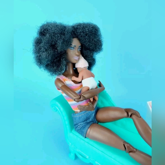 Mattel MTM AA Barbie Doll & Zuru My Mini AA Baby Girl + Nursery Accessories Lot - Picture 2 of 12